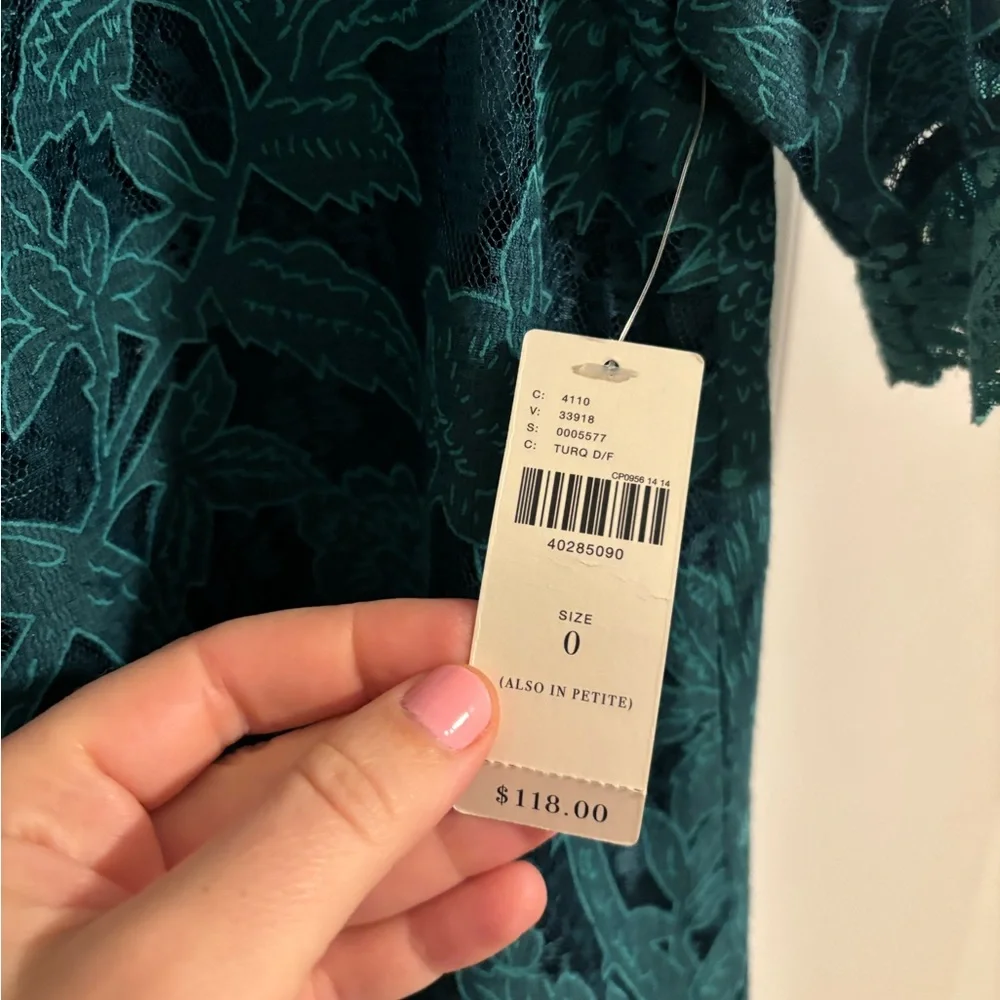 NWT ANTHROPOLOGIE HD in Paris Lace Meadows Blouse Peacock Turquoise Teal Size 0